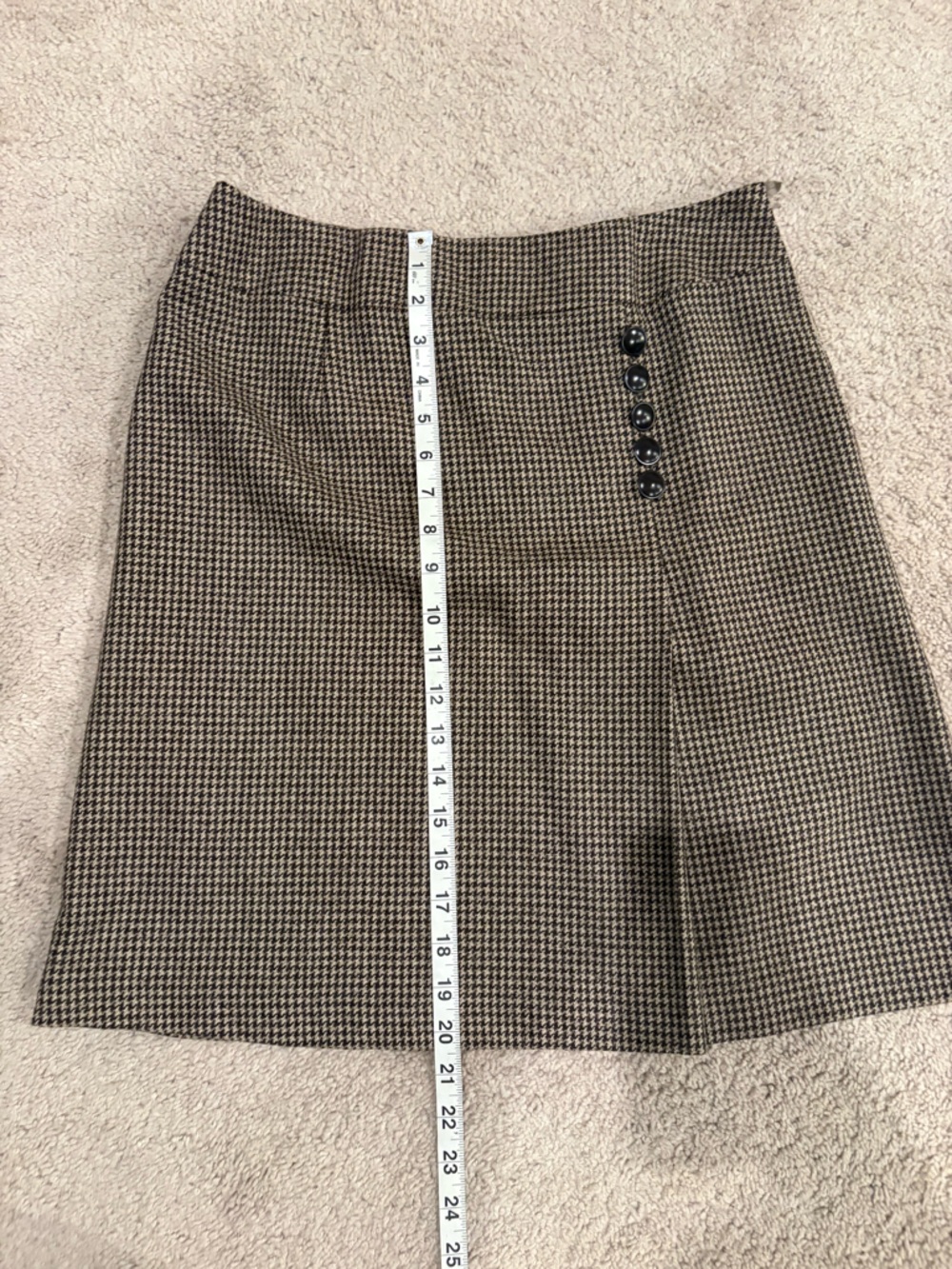 Talbots Vintage Academia Brown & Black Houndstooth Skirt with Side Button Detail - Picture 5 of 6